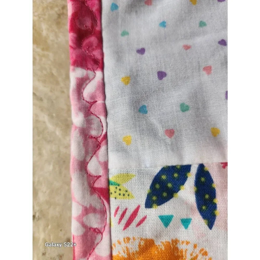 Handmade bright colored baby patchwork quilt,  New